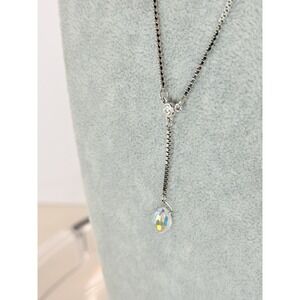 Swarovski Swan Signed Silver Tone AB Crystal Y  Teardrop Lariat Necklace